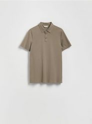 Koszulka polo slim - beżowy. Brązowe koszulki polo męskie Reserved, l, bez wzorów, z bawełny, bez ramiączek. Za 129.99 zł.
