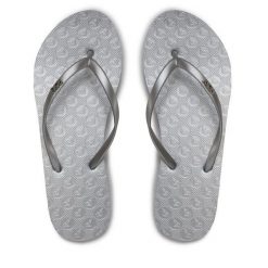 Japonki Roxy. Szare klapki damskie Roxy, bez wzorów, bez obcasa. Za 49.99 zł.
