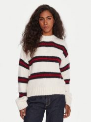 Tommy Jeans Sweter Badge DW0DW21679 Écru Relaxed Fit. Swetry klasyczne damskie Tommy Jeans, s, z jeansu, bez kołnierzyka. Za 399.99 zł.