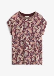 Bluzka T-shirtowa. Czerwone bluzki damskie bonprix, bez wzorów, eleganckie, bez kołnierzyka, bez ramiączek. Za 109.99 zł.