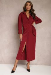 Bordowa Sukienka Kopertowa Tamo. Czerwone sukienki damskie Renee, na imprezę, s, bez wzorów, z materiału, bez kołnierzyka, bez ramiączek, maxi, kopertowe. Za 49.99 zł.