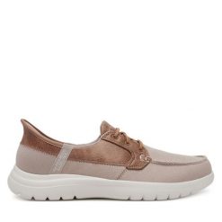 Półbuty Skechers. Brązowe półbuty damskie Skechers, bez wzorów, bez obcasa, na płaskiej podeszwie. Za 339.99 zł.