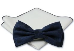 Stylowa mucha z poszetką - Chattier, Męska - Granat w Duże Grochy. Niebieskie krawaty i muchy męskie Chattier, bez wzorów, eleganckie. Za 59.00 zł.