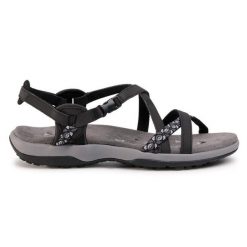 Sandały Skechers. Czarne sandały damskie Skechers, bez wzorów, bez obcasa, na płaskiej podeszwie. Za 199.99 zł.