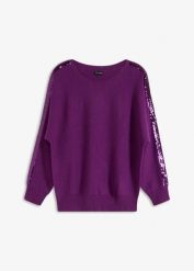 Sweter z cienkiej dzianiny z cekinami. Niebieskie swetry klasyczne damskie bonprix, z dzianiny, bez kołnierzyka. Za 122.99 zł.