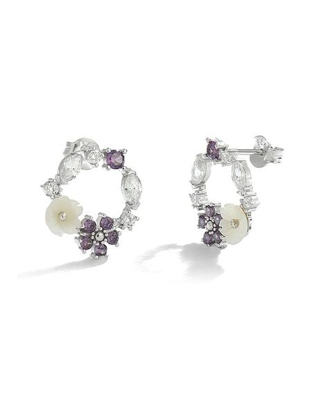 Miu Silver Srebrne kolczyki-wkrętki z cyrkoniami i masą perłową rozmiar: onesize. Różowe kolczyki damskie Miu Silver, z cyrkonią, srebrne. Za 121.99 zł.