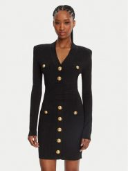 Balmain Sukienka dzianinowa DF1R8059KB07 Czarny Regular Fit. Czarne sukienki damskie Balmain, bez wzorów, z dzianiny, bez kołnierzyka, bez ramiączek. Za 7,689.00 zł.