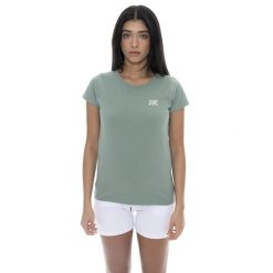 Koszulka z bawełna na trening na czas wolny. Zielone t-shirty damskie LEONE 1947 APPAREL, bez wzorów, z bawełny, bez kołnierzyka. W wyprzedaży za 62.12 zł.