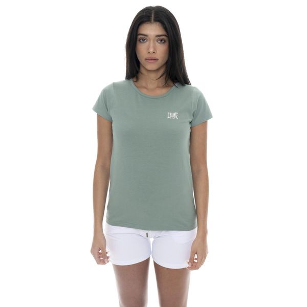 Koszulka z bawełna na trening na czas wolny. Zielone t-shirty damskie LEONE 1947 APPAREL, bez wzorów, z bawełny, bez kołnierzyka. W wyprzedaży za 62.12 zł.