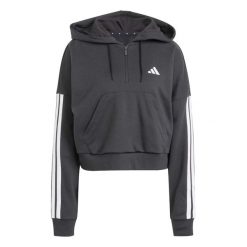 Bluza Adidas Sport W 3S Ft Qz Hd Damskie. Czarne bluzy sportowe damskie Adidas, l, bez wzorów, z bawełny, bez ramiączek, krótkie, z kapturem. Za 199.00 zł.