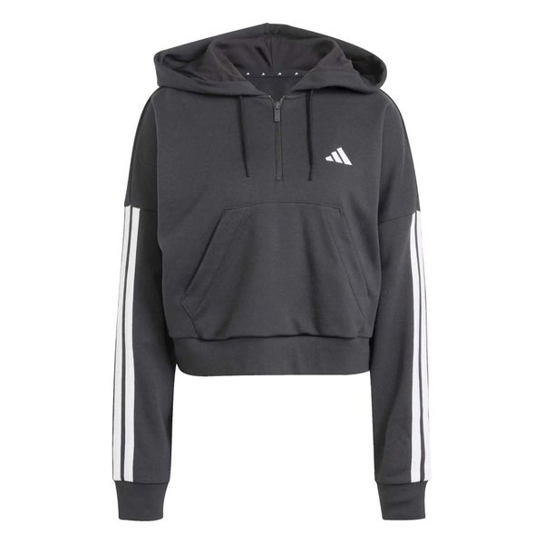 Bluza Adidas Sport W 3S Ft Qz Hd Damskie. Czarne bluzy sportowe damskie Adidas, l, bez wzorów, z bawełny, bez ramiączek, krótkie, z kapturem. Za 199.00 zł.