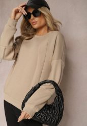Beżowa Bawełniana Bluza z Łańcuszkiem Eleutia. Brązowe bluzy bez kaptura damskie Renee, z bawełny. Za 79.99 zł.