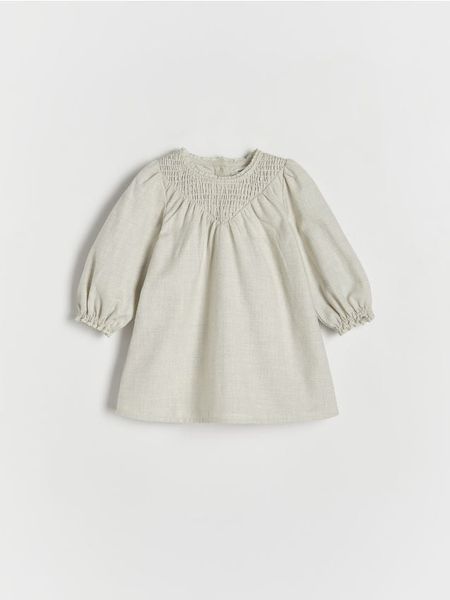 Bawełniana sukienka - beżowy. Brązowe sukienki dziewczęce Reserved, bez wzorów, z bawełny, bez ramiączek. Za 79.99 zł.