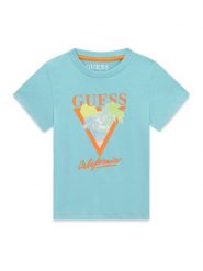 Guess T-Shirt N6GI10 K8HM4 Turkusowy Regular Fit. Niebieskie t-shirty chłopięce Guess, z aplikacjami, z bawełny, bez ramiączek. Za 84.99 zł.