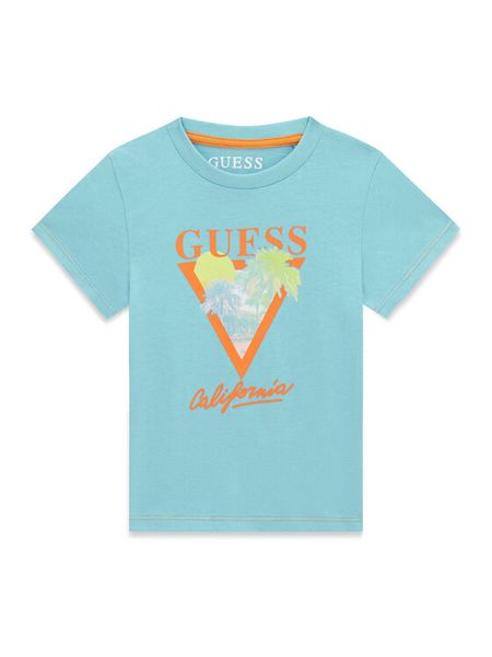 Guess T-Shirt N6GI10 K8HM4 Turkusowy Regular Fit. Niebieskie t-shirty chłopięce Guess, z aplikacjami, z bawełny, bez ramiączek. Za 84.99 zł.