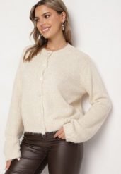 Beżowy Casualowy Kardigan o Klasycznym Kroju Riathiel. Brązowe kardigany damskie Born2be, uniwersalny, bez wzorów, z jeansu. Za 169.99 zł.