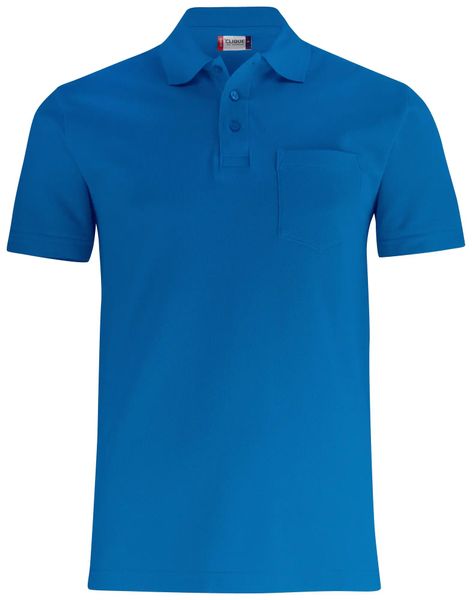 Clique Basic Polo Pocket — unisexowa koszulka polo z kieszenią – royal blue. Niebieskie koszulki polo męskie CLIQUE, m, bez wzorów, z bawełny, bez ramiączek. Za 125.35 zł.