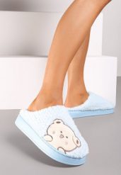 Jasnoniebieskie Kapcie na Grubej Podeszwie z Haftowanym Wzorem Laonora. Niebieskie kapcie damskie Born2be. Za 29.99 zł.