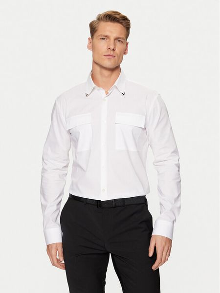 HUGO Koszula Ermetal 50534281 Biały Slim Fit. Białe koszule męskie Hugo, m, bez wzorów, z bawełny, bez kołnierzyka, bez ramiączek. Za 299.99 zł.