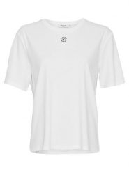 MOSS COPENHAGEN Koszulka "Melea Icon" w kolorze białym rozmiar: L/XL. Białe bluzki damskie MOSS COPENHAGEN, l, bez wzorów, z bawełny, bez kołnierzyka, bez ramiączek. Za 74.81 zł.