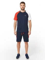 Zestaw męski: koszulka sportowa + szorty bermudy. Niebieskie szorty męskie LEONE 1947 APPAREL, na lato, bez wzorów, z bawełny, eleganckie. Za 324.17 zł.