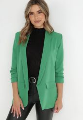 Jasnozielona Marynarka Bez Zapięć z Ozdobnym Marszczeniem i Imitacją Kieszeni Phelotis. Zielone marynarki i żakiety damskie Born2be, l, z aplikacjami, z tkaniny, eleganckie. Za 89.99 zł.