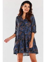 Awama Sukienka w kolorze granatowym ze wzorem rozmiar: L/XL. Niebieskie sukienki damskie Awama, l, bez wzorów, bez kołnierzyka, bez ramiączek, mini. Za 178.37 zł.