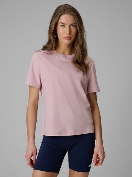 4F T-shirt regular gładki damski - różowy XS. Czerwone t-shirty damskie 4f, xs, bez wzorów, z materiału, bez kołnierzyka. Za 79.99 zł.