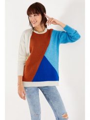 Milan Kiss Sweter w kolorze kremowo-brązowo-niebieskim rozmiar: S. Brązowe swetry klasyczne damskie Milan Kiss, s, z wełny, bez kołnierzyka. Za 119.40 zł.