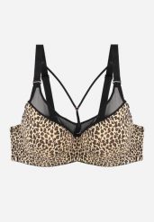 Beżowo-Brązowy Biustonosz z Siateczkową Wstawką i Ozdobnymi Paskami przy Dekolcie Sabesa. Brązowe biustonosze Renee, bez wzorów, z jeansu. Za 49.99 zł.