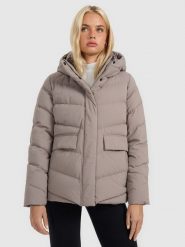 4F Kurtka puchowa z wypełnieniem naturalnym damska - beżowa XXL. Brązowe kurtki damskie 4f, na zimę, xxl, bez wzorów, z materiału, bez kaptura. Za 699.99 zł.