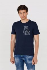 AERONAUTICA MILITARE Granatowy t-shirt męski. Niebieskie t-shirty męskie AERONAUTICA MILITARE, m, bez wzorów, bez kołnierzyka. W wyprzedaży za 299.99 zł.