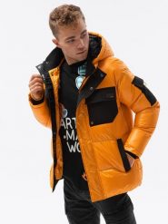 Kurtka męska zimowa błyszcząca - żółta V5. Żółte kurtki męskie Ombre Clothing, na zimę, m, bez wzorów, z nylonu, bez kaptura. W wyprzedaży za 99.99 zł.