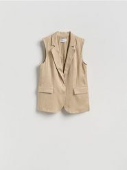 Kamizelka z lyocellu - beżowy. Brązowe kamizelki damskie Reserved, l, z lyocellu. Za 159.99 zł.