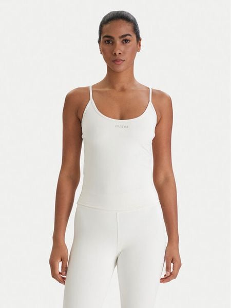 Guess Top V6RP14 KD952 Écru Slim Fit. Topy damskie Guess, xs, z aplikacjami, z syntetyku, bez ramiączek. Za 199.99 zł.