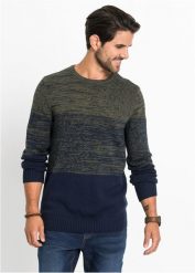 Sweter z cienkiej dzianiny w wygodnym fasonie, z bawełną. Zielone swetry męskie bonprix, m, bez wzorów, z bawełny, bez kołnierzyka. Za 112.99 zł.
