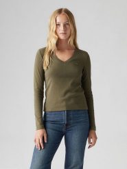 Levi's Koszulka w kolorze khaki rozmiar: M. Brązowe bluzki damskie Levi's, m, bez wzorów, z bawełny, bez kołnierzyka, bez ramiączek. Za 72.45 zł.