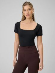 T-shirt slim gładki damski 4F 4FRSS26TTSHF3633. Czarne t-shirty damskie 4f, s, bez wzorów, z elastanu, bez kołnierzyka. Za 34.99 zł.