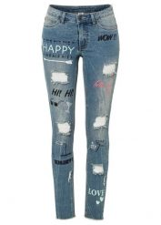 Dżinsy skinny, mid waist. Niebieskie jeansy damskie bonprix. Za 159.99 zł.
