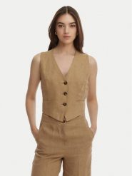 Marella Kamizelka garniturowa Veranda 2615151032 Beżowy Regular Fit. Brązowe kamizelki damskie Marella, ze lnu. Za 539.99 zł.