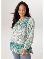 Aniston Bluzka w kolorze jasnobrązowo-turkusowym rozmiar: 54. Brązowe bluzki damskie Aniston, bez wzorów, z wiskozy, bez kołnierzyka, bez ramiączek. Za 173.99 zł.