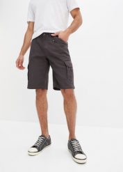 Bermudy bojówki Loose Fit. Szare szorty męskie bonprix, bez wzorów. Za 149.99 zł.