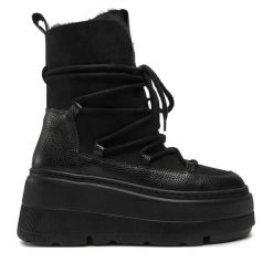 Trzewiki R.Polański. Czarne botki damskie R.Polański, bez obcasa, na koturnie, bez zapięcia. Za 439.99 zł.