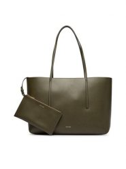Calvin Klein Torebka Foil Logo Tote W/Pouch LV04F3274G Zielony ciemny. Zielone torebki klasyczne damskie CALVIN KLEIN, bez wzorów, ze skóry, bez dodatków. Za 649.99 zł.