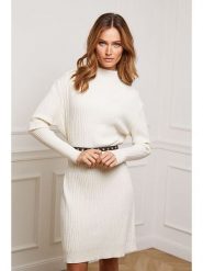 Joséfine Sukienka dzianinowa "Doumbia" w kolorze kremowym rozmiar: S. Brązowe sukienki damskie Joséfine, na co dzień, s, bez wzorów, z dzianiny, bez kołnierzyka, bez ramiączek, midi, proste. Za 197.95 zł.