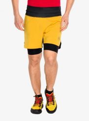 Spodenki do biegania La Sportiva Ultra Distance Shorts. Żółte szorty męskie La Sportiva, z materiału, bez kołnierzyka. Za 516.99 zł.