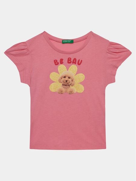 United Colors Of Benetton T-Shirt 3I1XG10DR Różowy Regular Fit. Czerwone koszulki dziewczęce United Colors Of Benetton, bez wzorów, z bawełny, bez ramiączek. Za 39.99 zł.