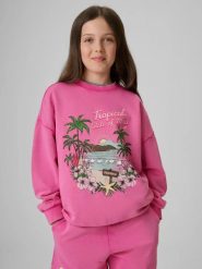 Bluza dresowa loose bez kaptura dziewczęca 4F 4FJRSS26TSWSF2970. Czerwone bluzy bez kaptura damskie 4f, z bawełny. Za 68.99 zł.