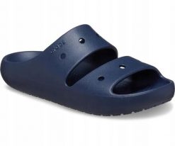 Klapki Dla Dorosłych Crocs Classic V2 Sandal. Niebieskie klapki damskie Crocs, bez wzorów, z materiału, bez obcasa. Za 135.99 zł.