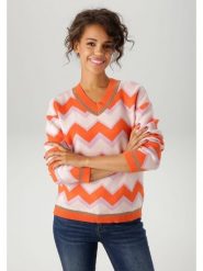 Aniston Sweter w kolorze pomarańczowo-jasnoróżowym rozmiar: 42. Pomarańczowe swetry klasyczne damskie Aniston, bez kołnierzyka. Za 74.28 zł.